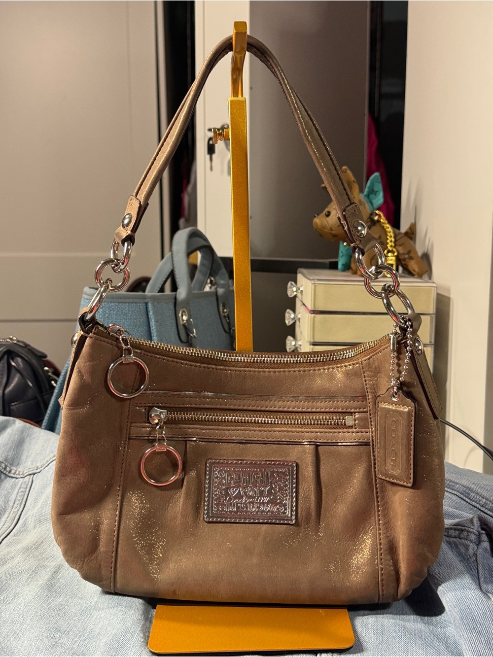 Coach Y2K metallic gold tan hobo shoulder bag poppy
